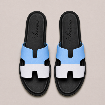 The Soriano Leather Sandal Light Blue/White