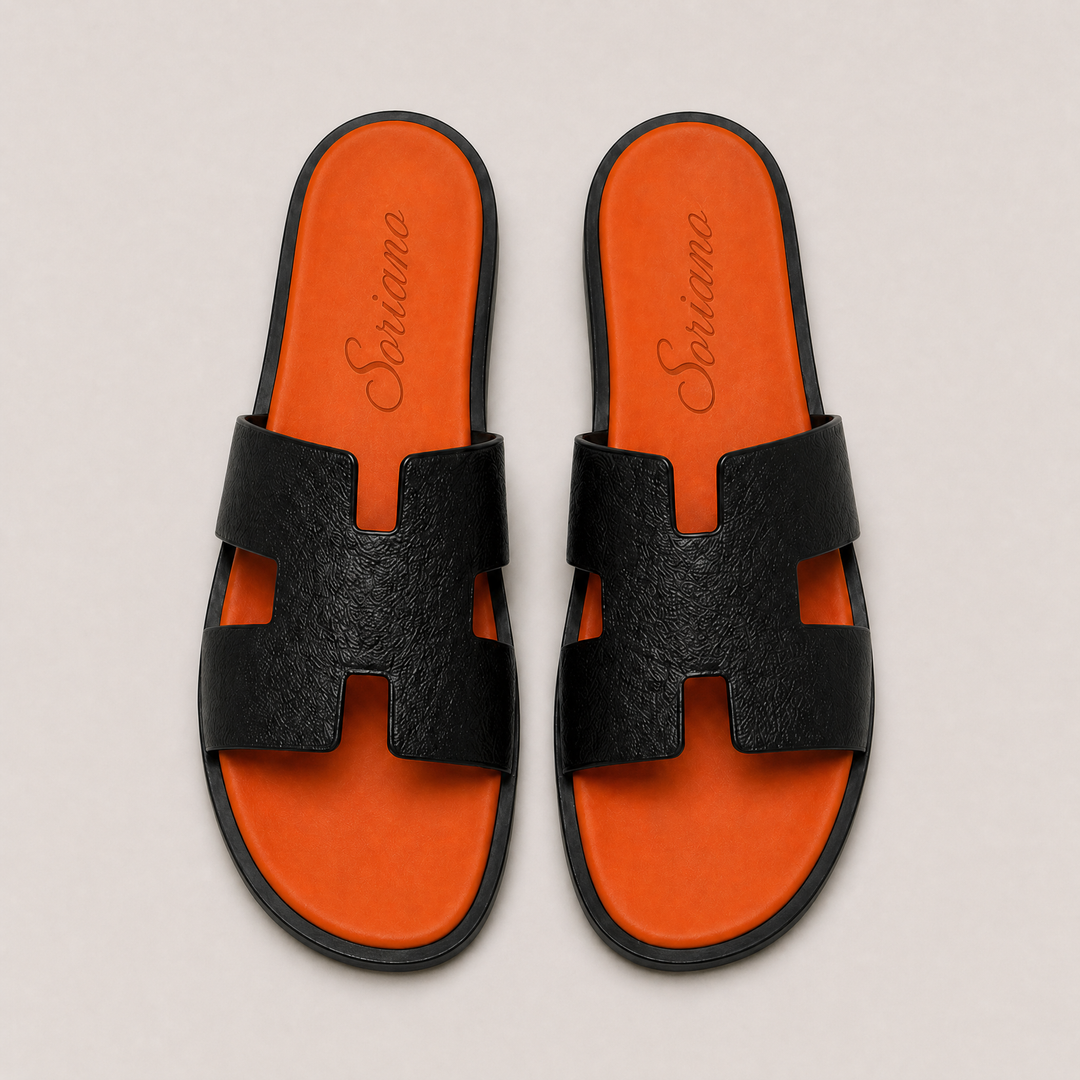 The Soriano Leather Sandal Orange/Black