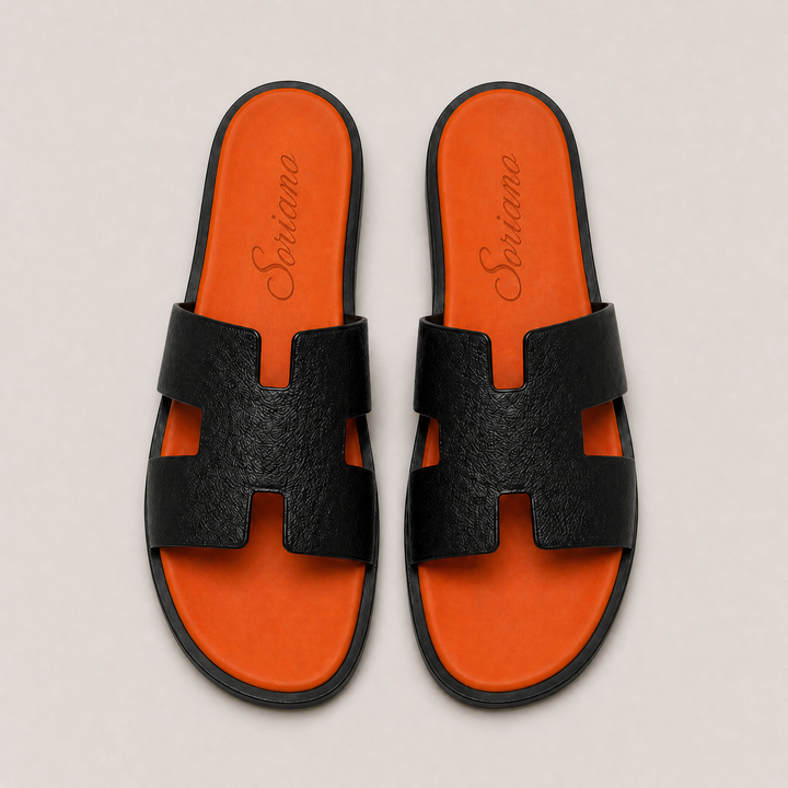The Soriano Leather Sandal Orange/Black