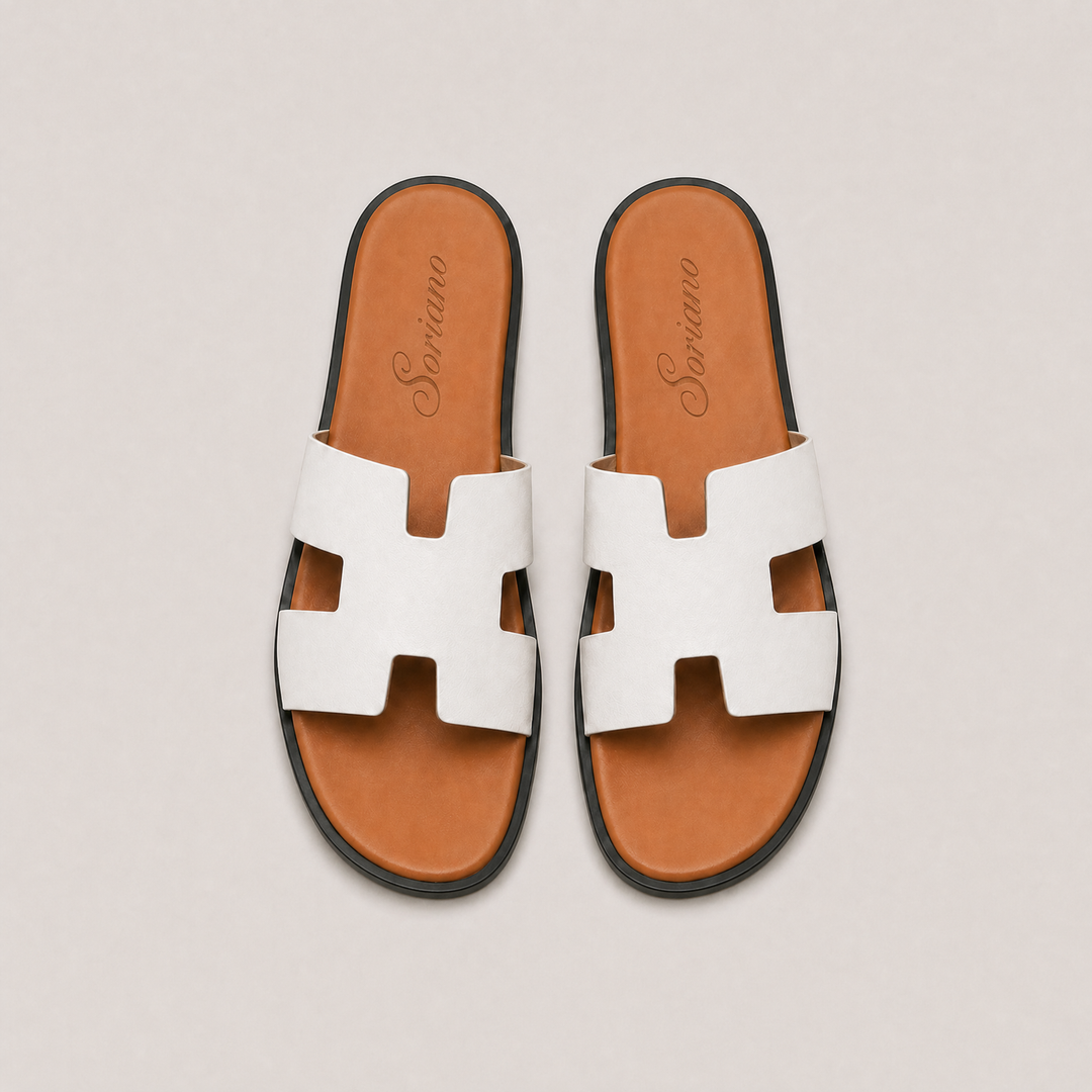 The Soriano Leather Sandal White/Brown