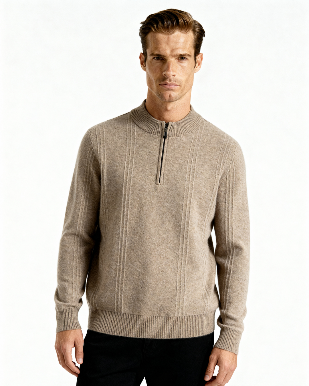 The Soriano Cashmere Ribbed Half Zip