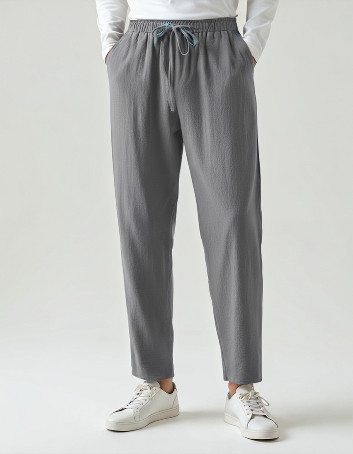 The Soriano Linen Pantalon - Gray - Front
